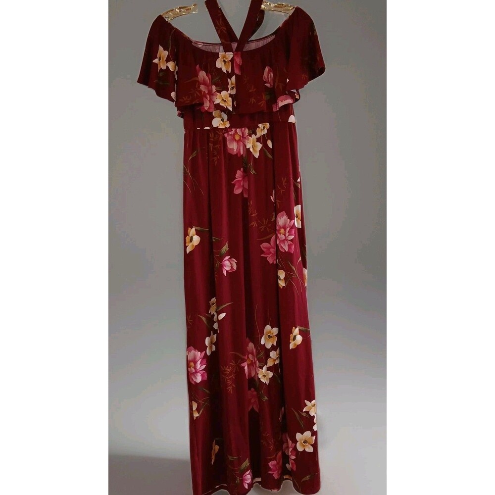 Vintage Dark Romantic Floral Maxi Dress Sz M Burgundy Boho Cottagecore Forest